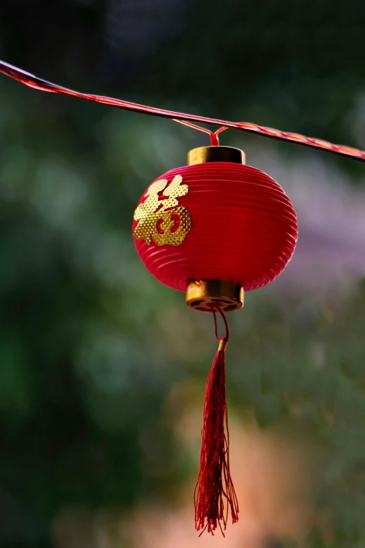 a red hanging lantern with the words china on it