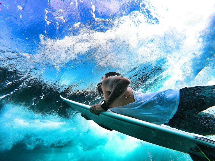 a person riding a surf board on a wave