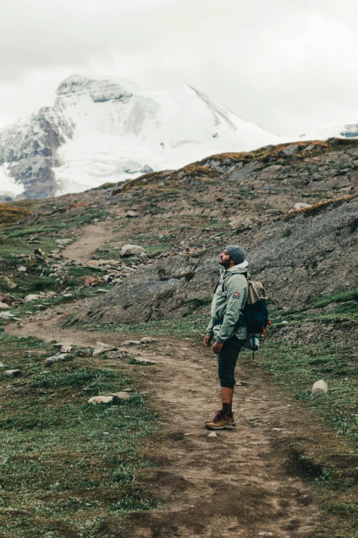 the back end of a hiker wearing a backpack