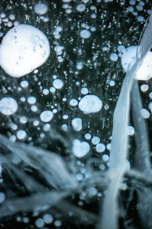 some very pretty bubbles in the water on a black background