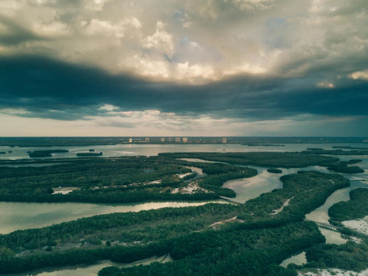 a landscape is shown on the edge of a river