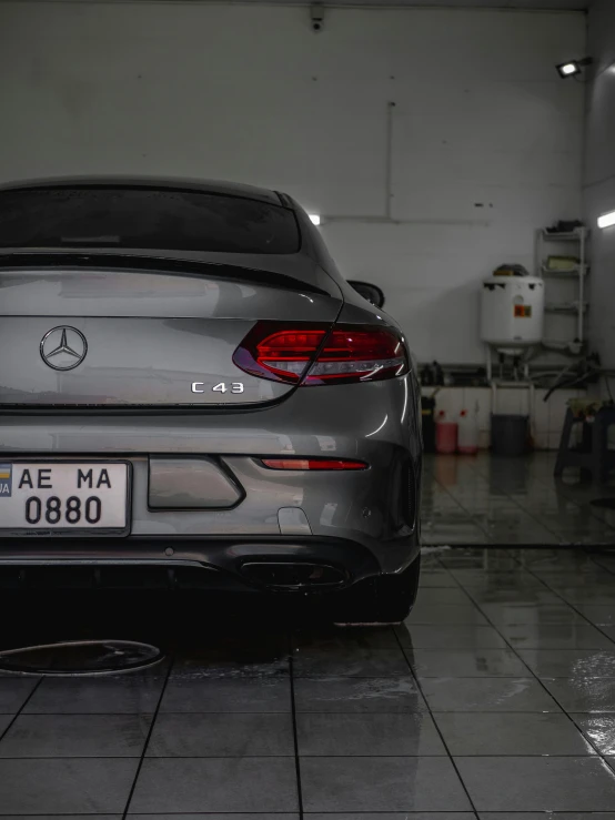 a close up of the tail lights of a sports car