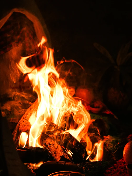  coals burning in an open coal oven