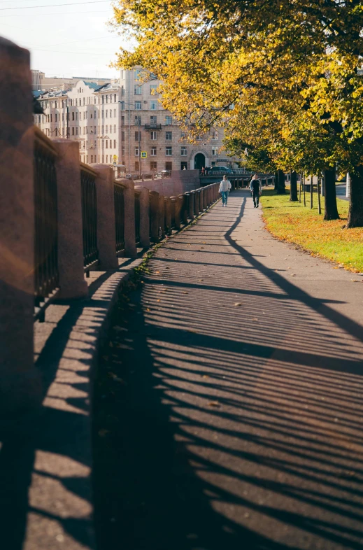 shadows are cast on the concrete of a wall and street