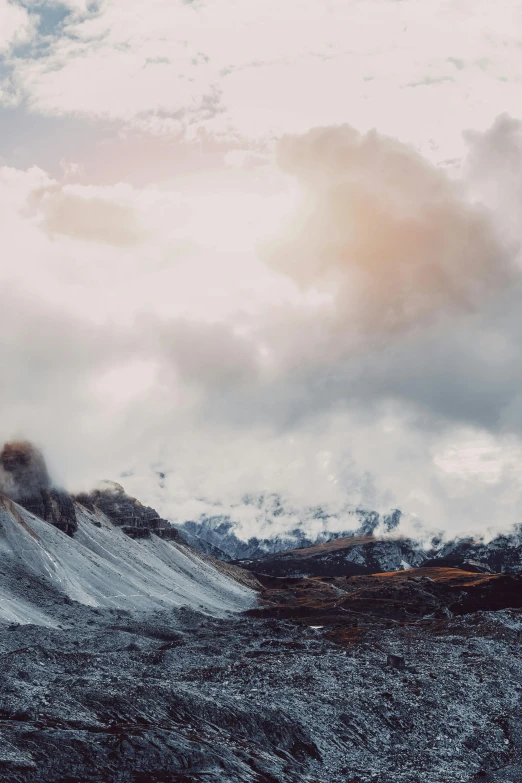 landscape view of white mountains on a cloudy day