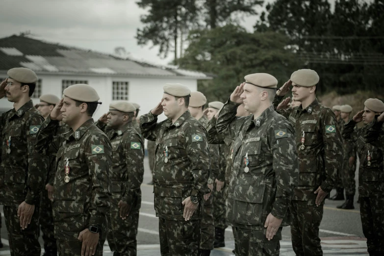 a group of soldiers that are standing in the street