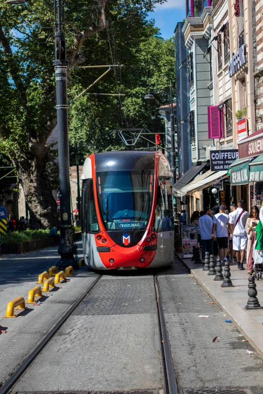 commuter buses are parked on a street in a city