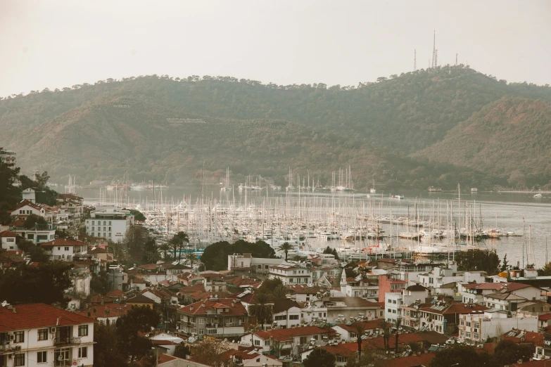 a picture of a harbor with boats docked in it