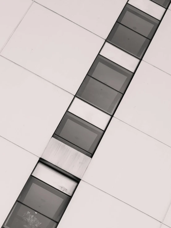 a long black and white po of a metal ladder