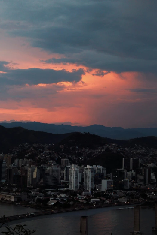 an image of city at sunset from above the water