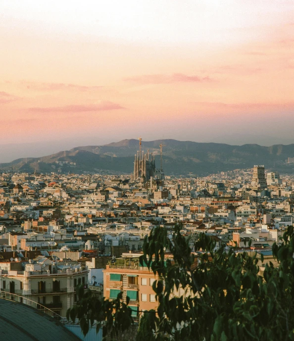 a bird sitting on top of a roof next to a city