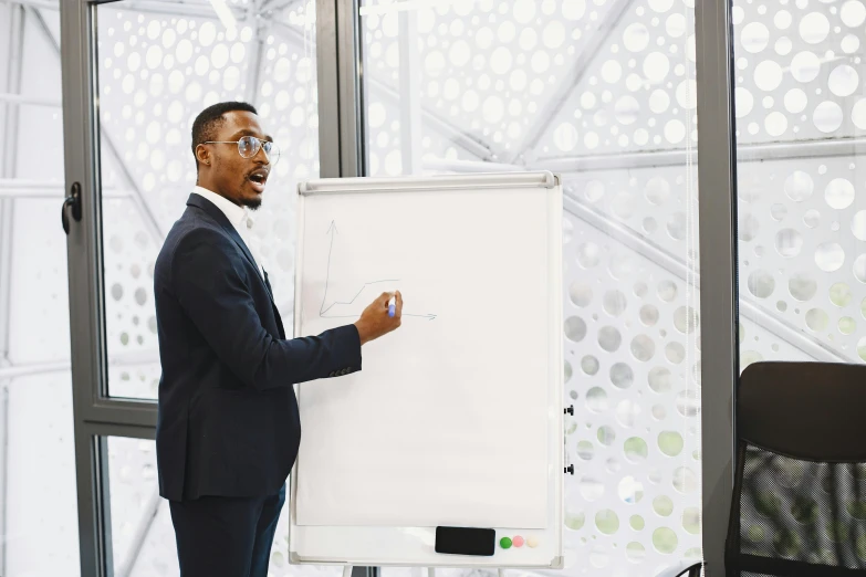 a man giving a presentation on the whiteboard