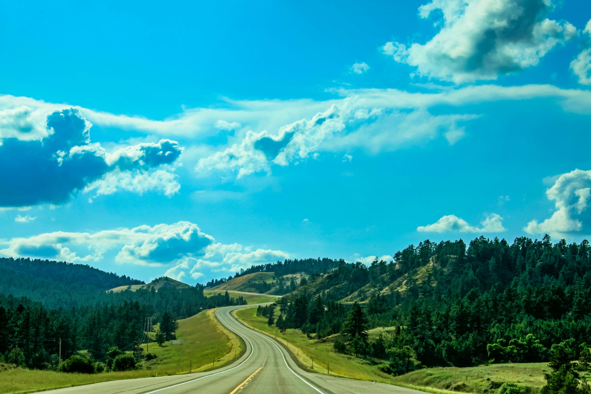 the landscape has many green trees and grass on it