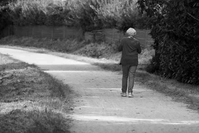 a person on a path in the grass