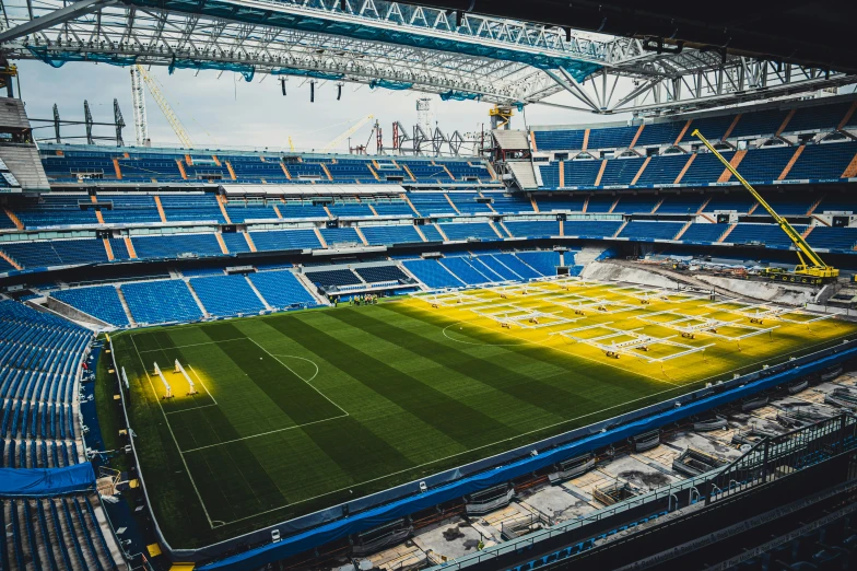 a view of the inside of a stadium looking over one field