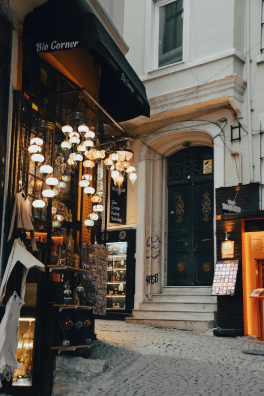 an opened shop in a small city street