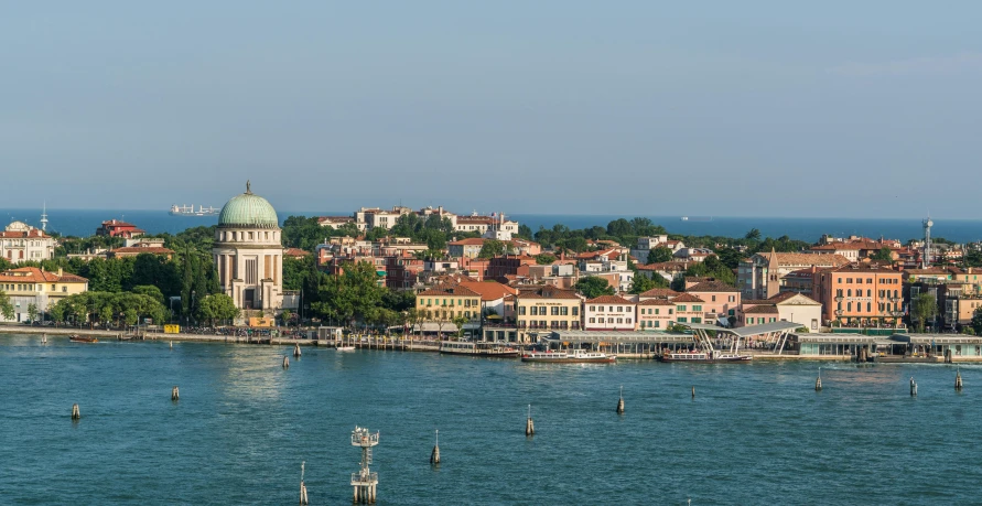 a large body of water surrounded by buildings