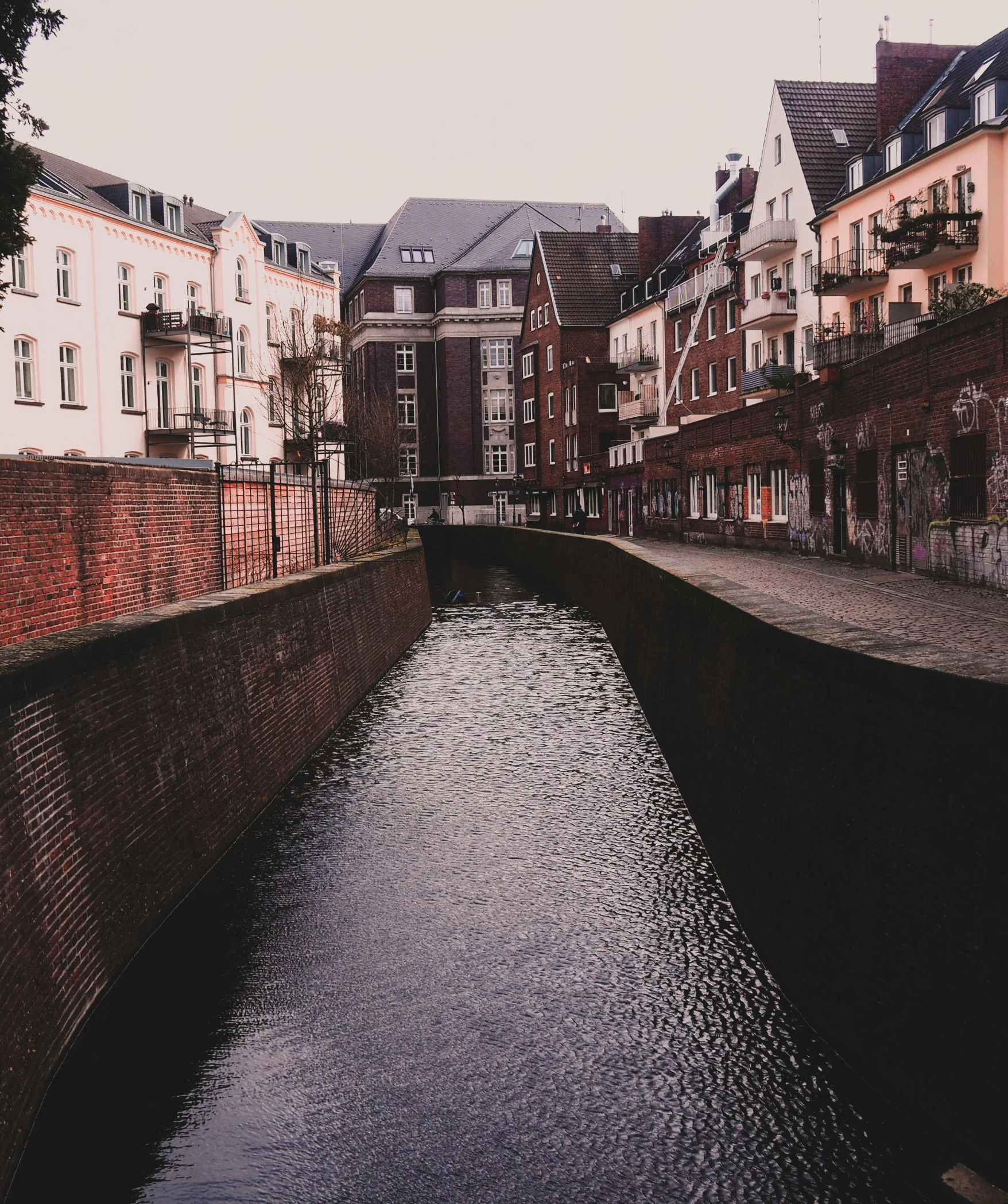 a city street that is connected to several buildings