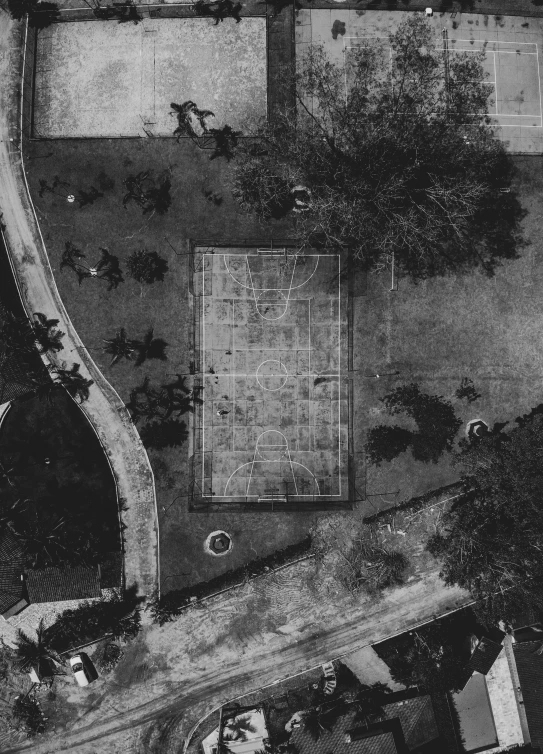 an aerial view of a soccer field and other fields