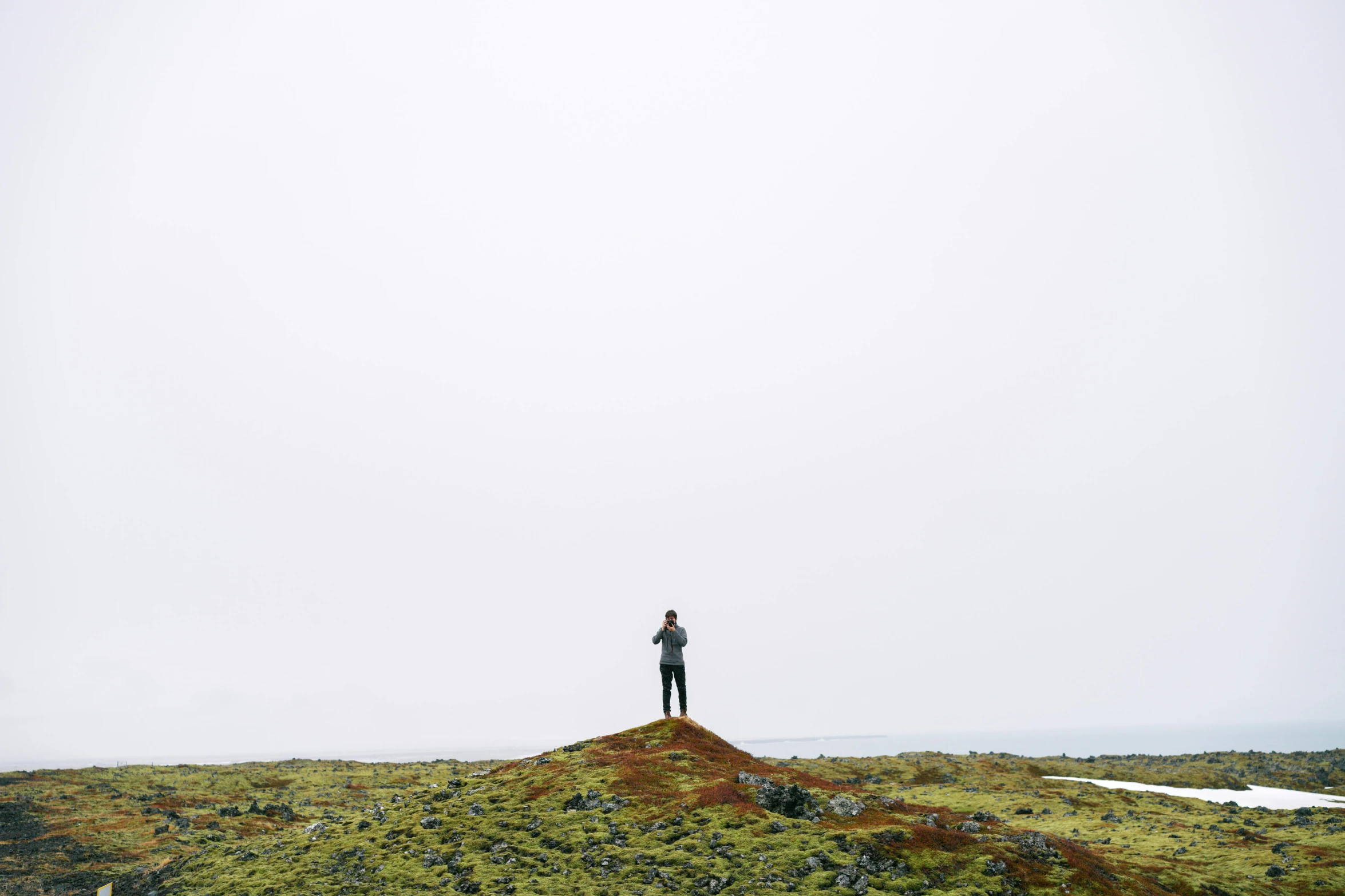 a person standing on top of a green field