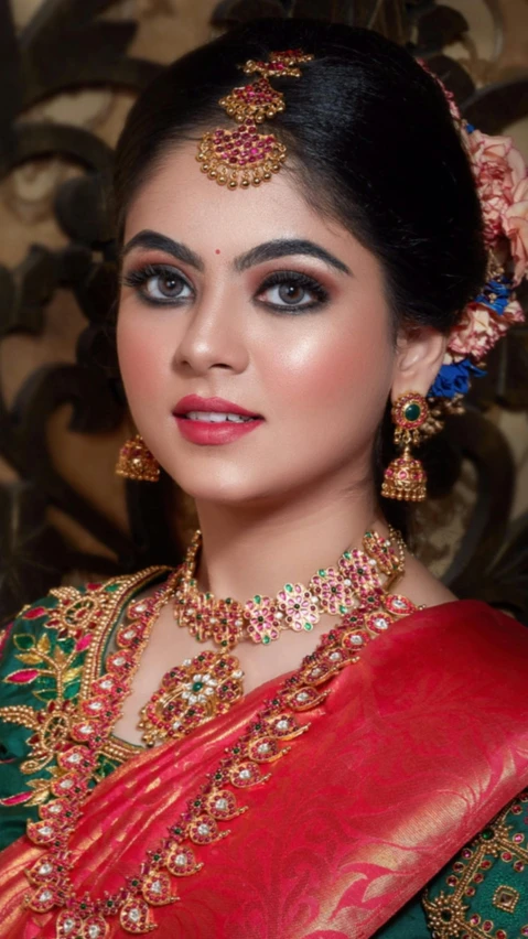 a close up of a woman wearing a necklace