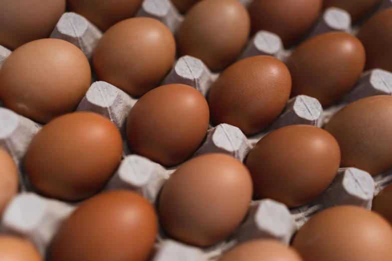 many brown eggs with their white markings