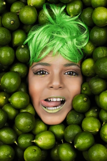 a woman with green hair and a green wig