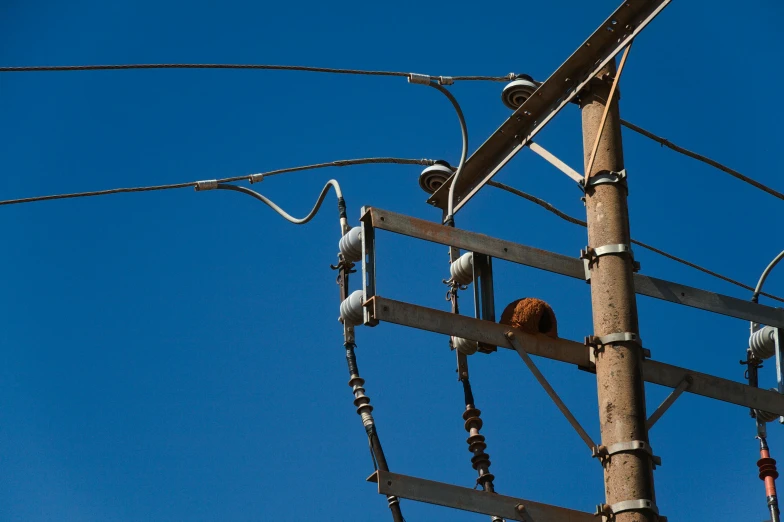 electric poles and wires against a blue sky