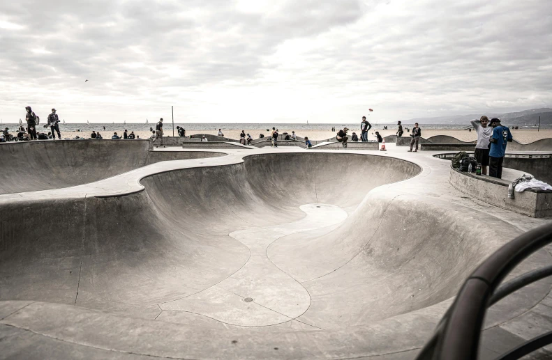 a big skateboard park with people inside