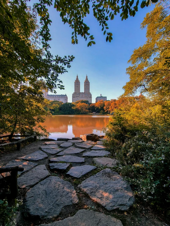 a small river in the middle of some stones