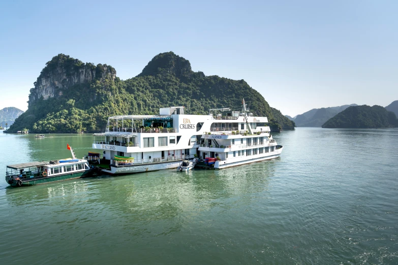 two large boats sitting in the water