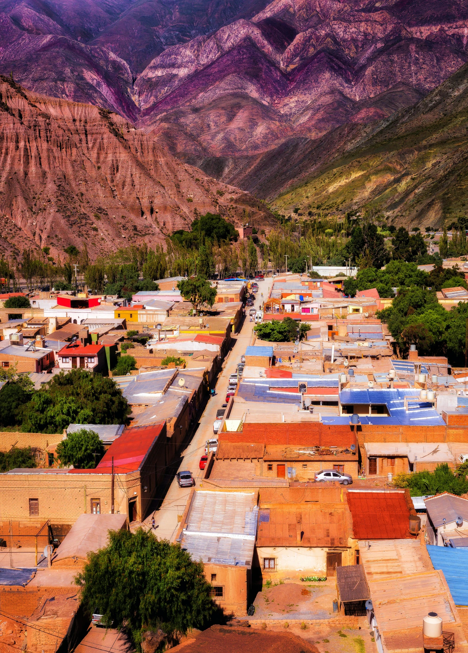 aerial view of an old town in a mountain area