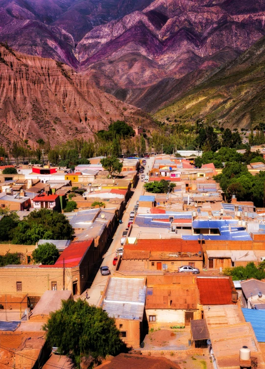 aerial view of an old town in a mountain area