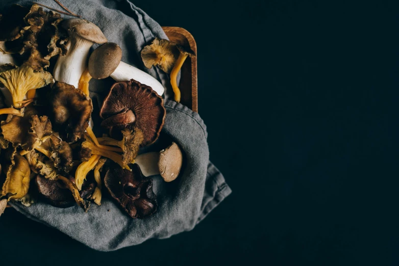 a variety of food on a piece of cloth