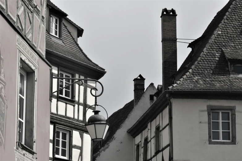 street lamps and the old buildings in an old european city