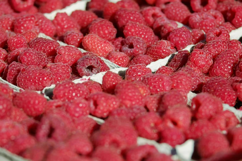 a close up view of raspberries in a pan