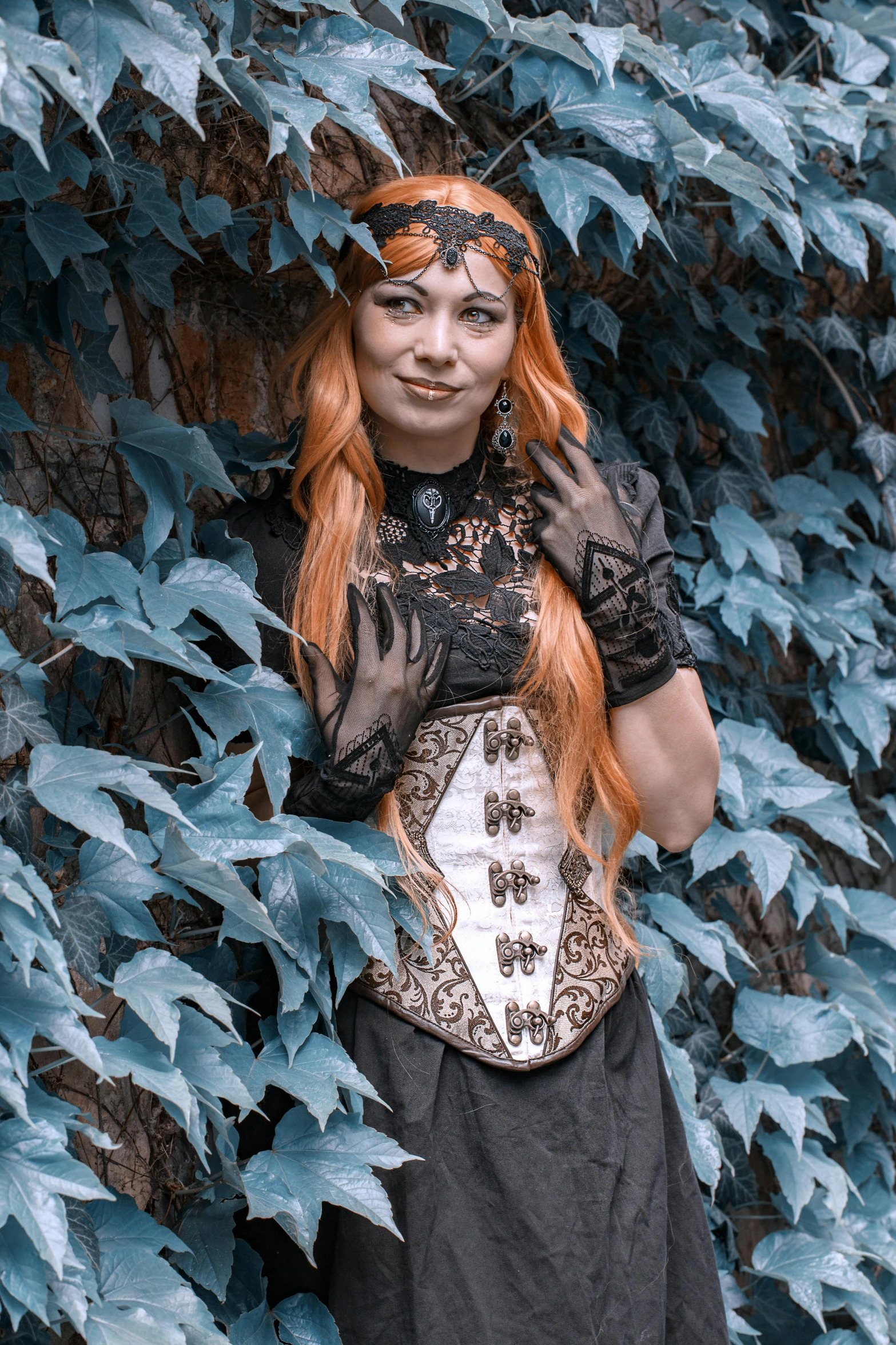 an image of a woman in costume near plants