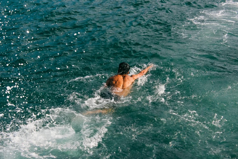 a man that is swimming in the water