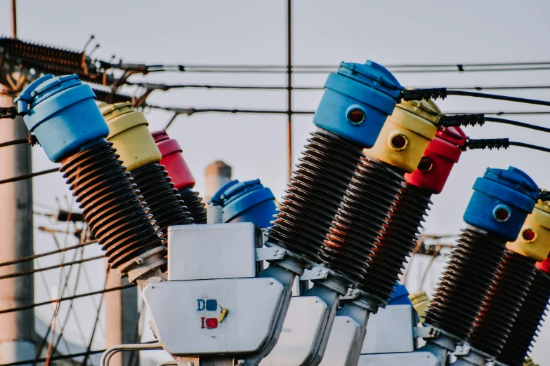 colorful electrical equipment including an electrical line and wires