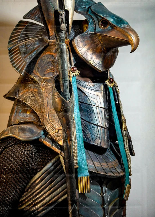 an antique african warrior is wearing a headpiece