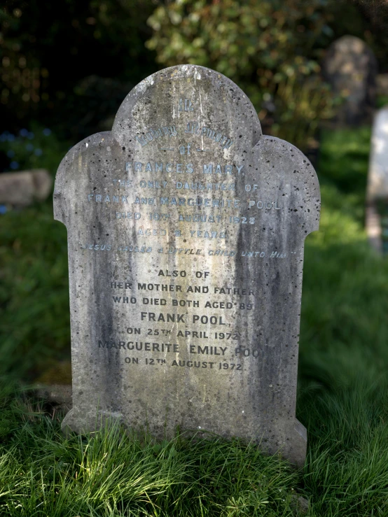 a headstone on a grave sits on some grass