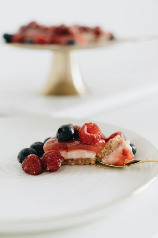 a plate with a slice of fruit pie on it