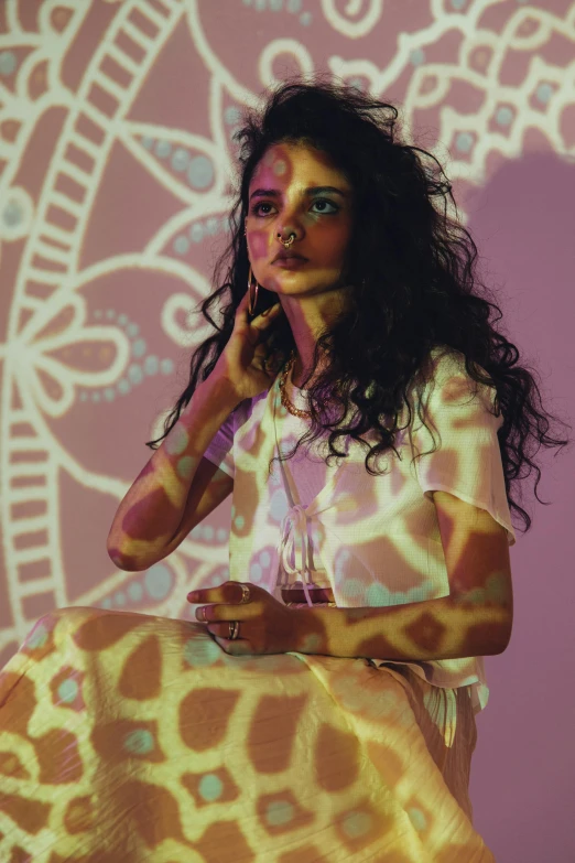 a woman with hair covered in light