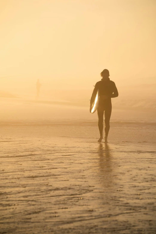 a person walking along the beach carrying a surfboard