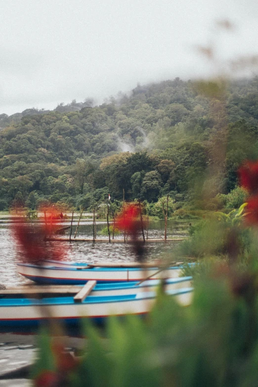 many boats are sitting on the water in the lake