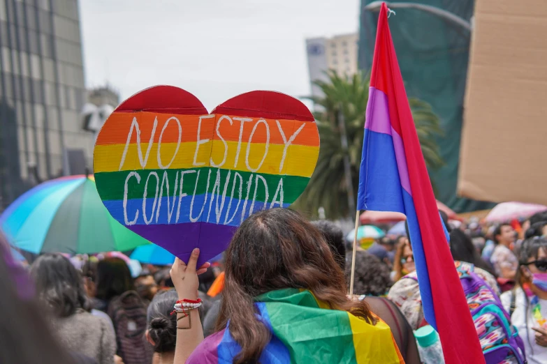 this is people holding colorful flags at a protest