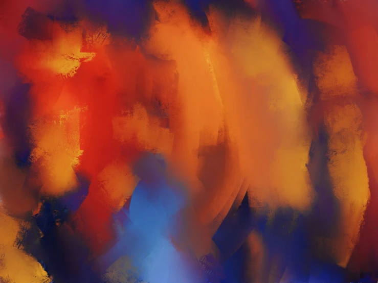 a painting with a blue, red and orange hue