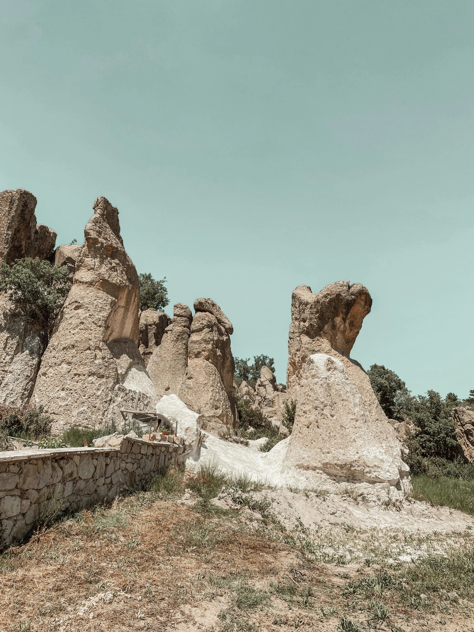 a bunch of big rocks that are in the dirt