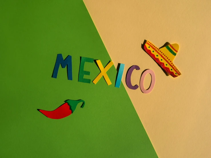 mexican word art with chili peppers, sombrero and sombrero