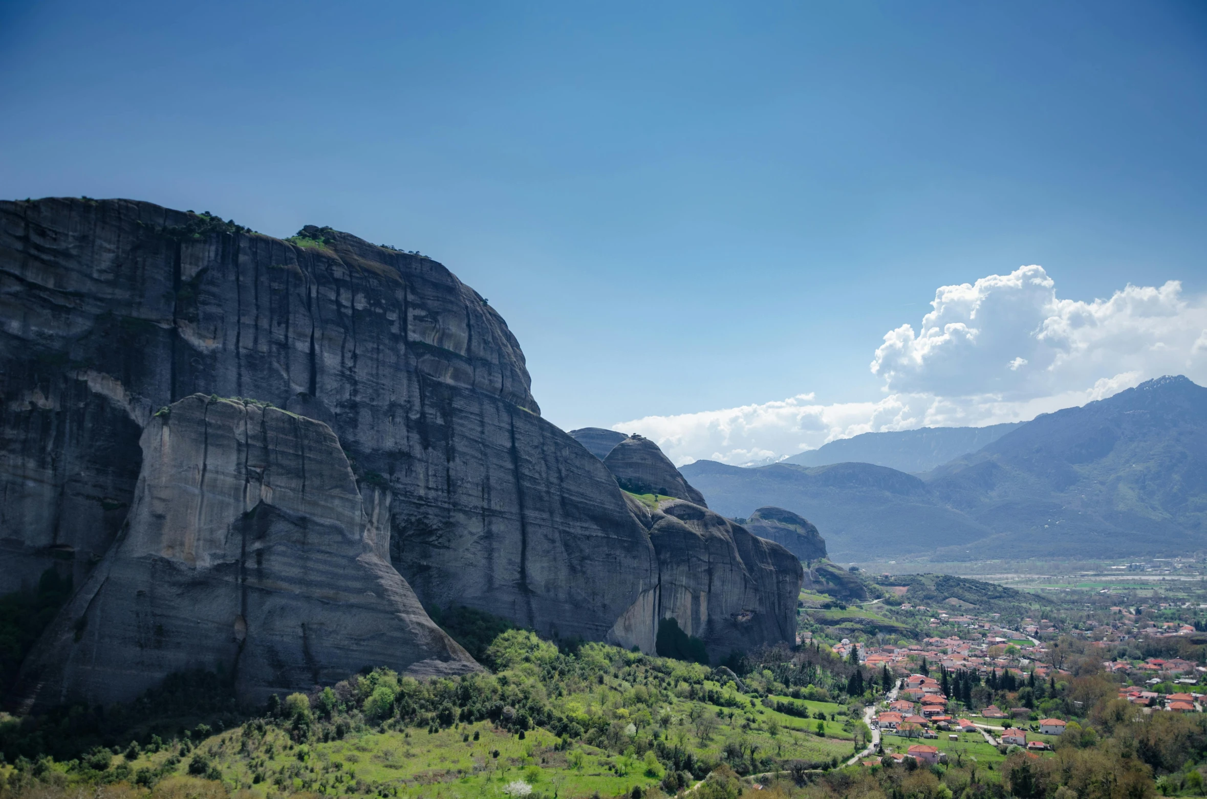 view over a mountainous region with mountains and valleys